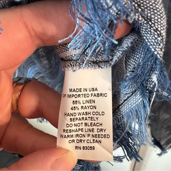 NWT Drew Anthropologie Linen Blue Striped Tank Size Small Fray Raw Hem Zipper - Picture 10 of 10